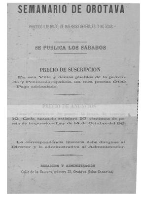 Semanario de Orotava : peri&oacute;dico ilustrado, de intereses generales y noticias