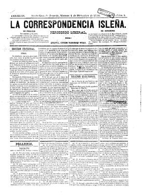 La Correspondencia isle&ntilde;a : peri&oacute;dico liberal, de literatura, intereses materiales y noticias
