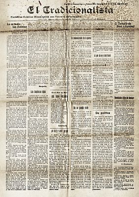 El Tradicionalista. Peri&oacute;dico cat&oacute;lico mon&aacute;rquico con censura eclesi&aacute;stica