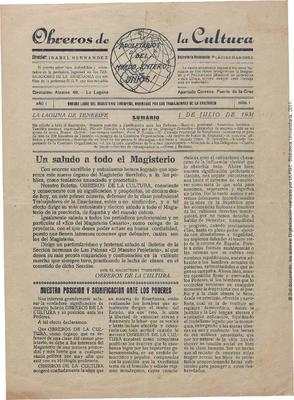 Obreros de la Cultura : &oacute;rgano de la Federaci&oacute;n Tinerfe&ntilde;a de Trabajadores de la Ense&ntilde;anza