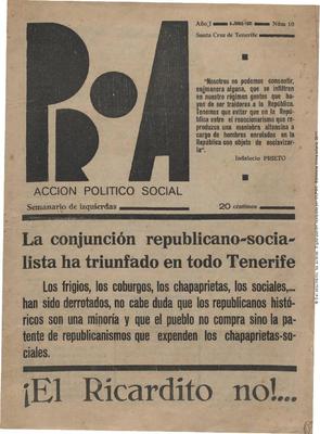 Proa : acci&oacute;n pol&iacute;tico social, semanario de izquierdas
