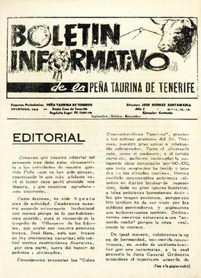 Bolet&iacute;n informativo de la Pe&ntilde;a taurina de Tenerife