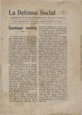 La Defensa Social : &oacute;rgano de la Junta diocesana de Acci&oacute;n Cat&oacute;lica