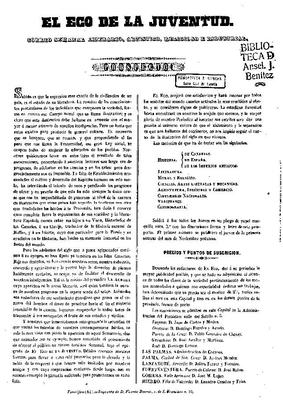 El Eco de la juventud : correo semanal literario, art&iacute;stico, religioso e industrial